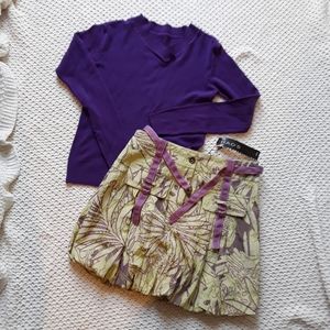 Chao's embroidery skirt + purple v neck sweater